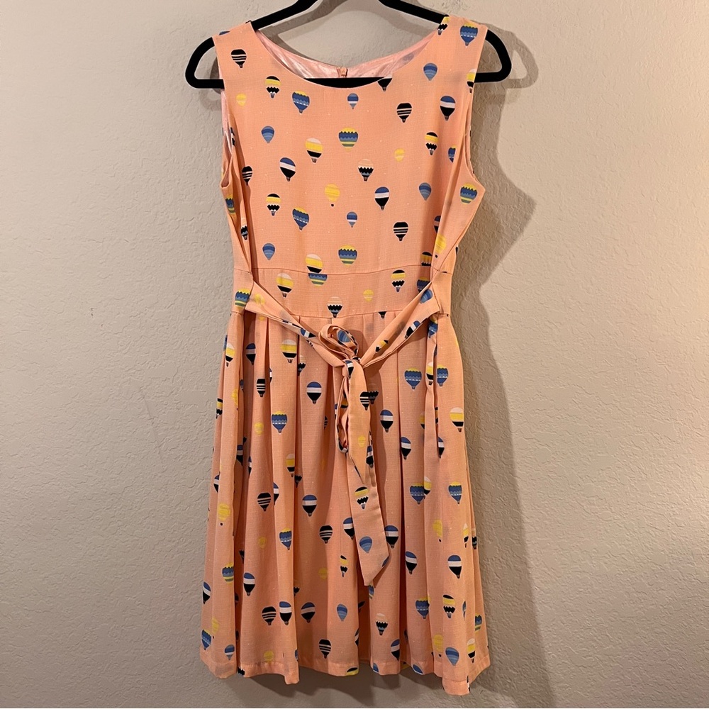 L.A. Soul Pink Hot Air Balloon Print Sleeveless A-Line Dress Tie Waist EUC